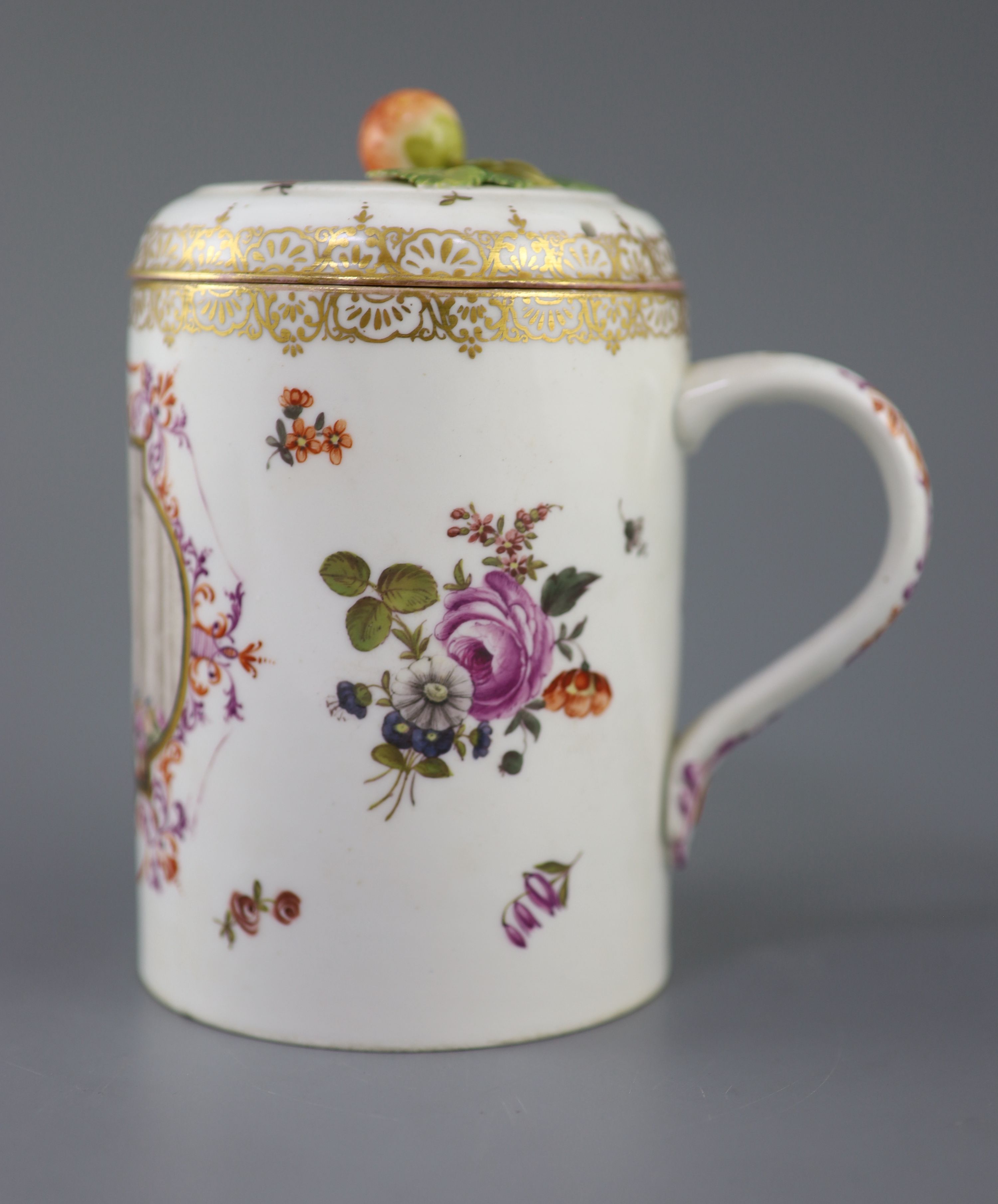 A Meissen cylindrical tankard and cover, late 19th century, 16cm high